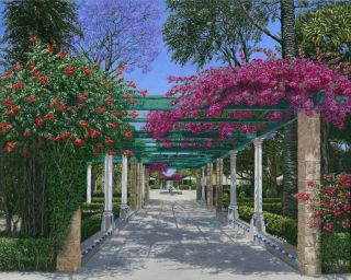 Painting of botanical gardens of Alameda de Apodaca, Cadiz