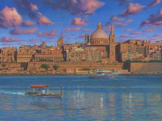 painting of Evening in Valletta Harbour, Malta