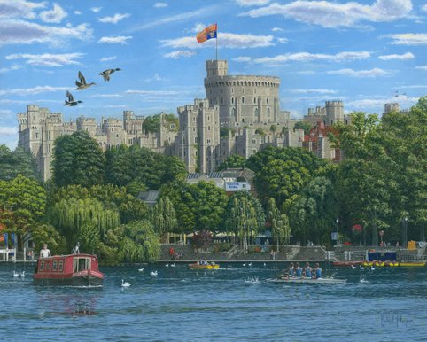 Painting of Windsor Castle from the River Thames, England