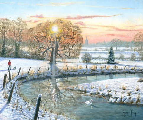 Painting of a winter stroll in the snow in Yorkshire, England